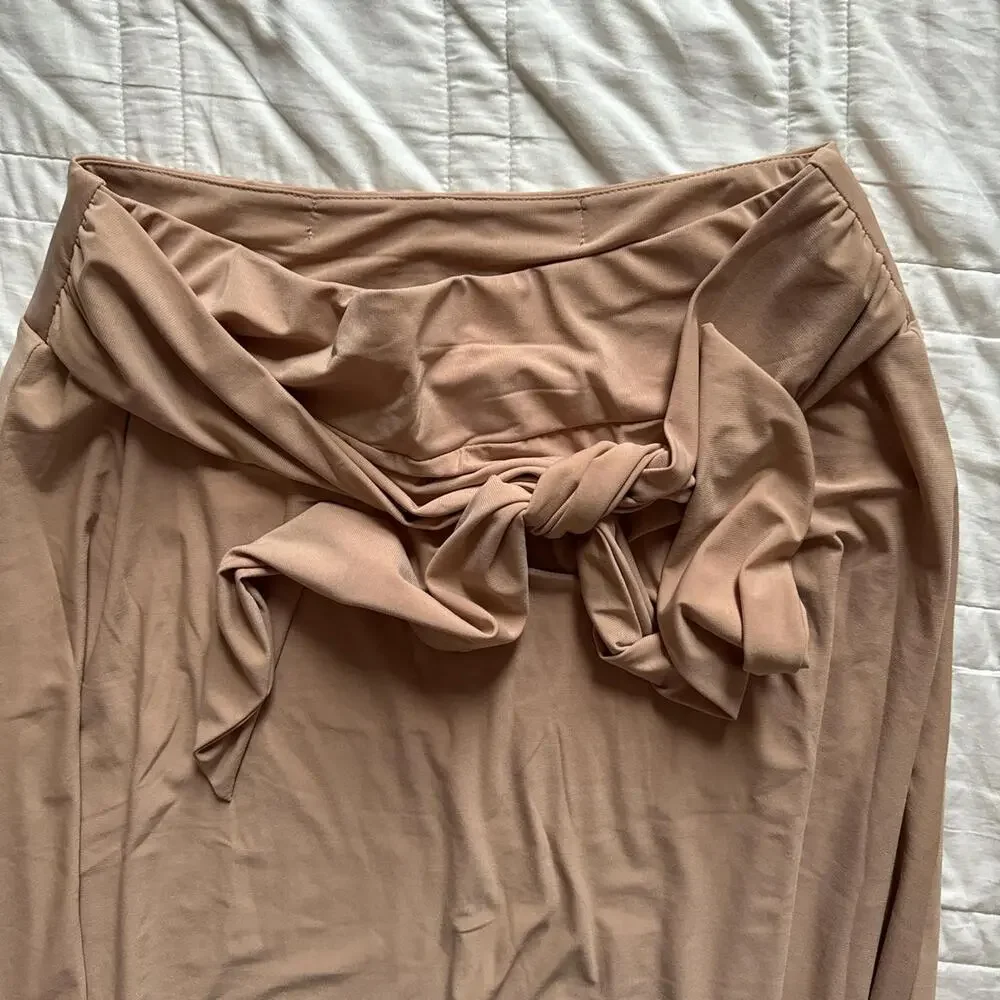 NY Collection neutral beige maxi skirt womens L layering minimalist stretchy - Picture 4 of 8